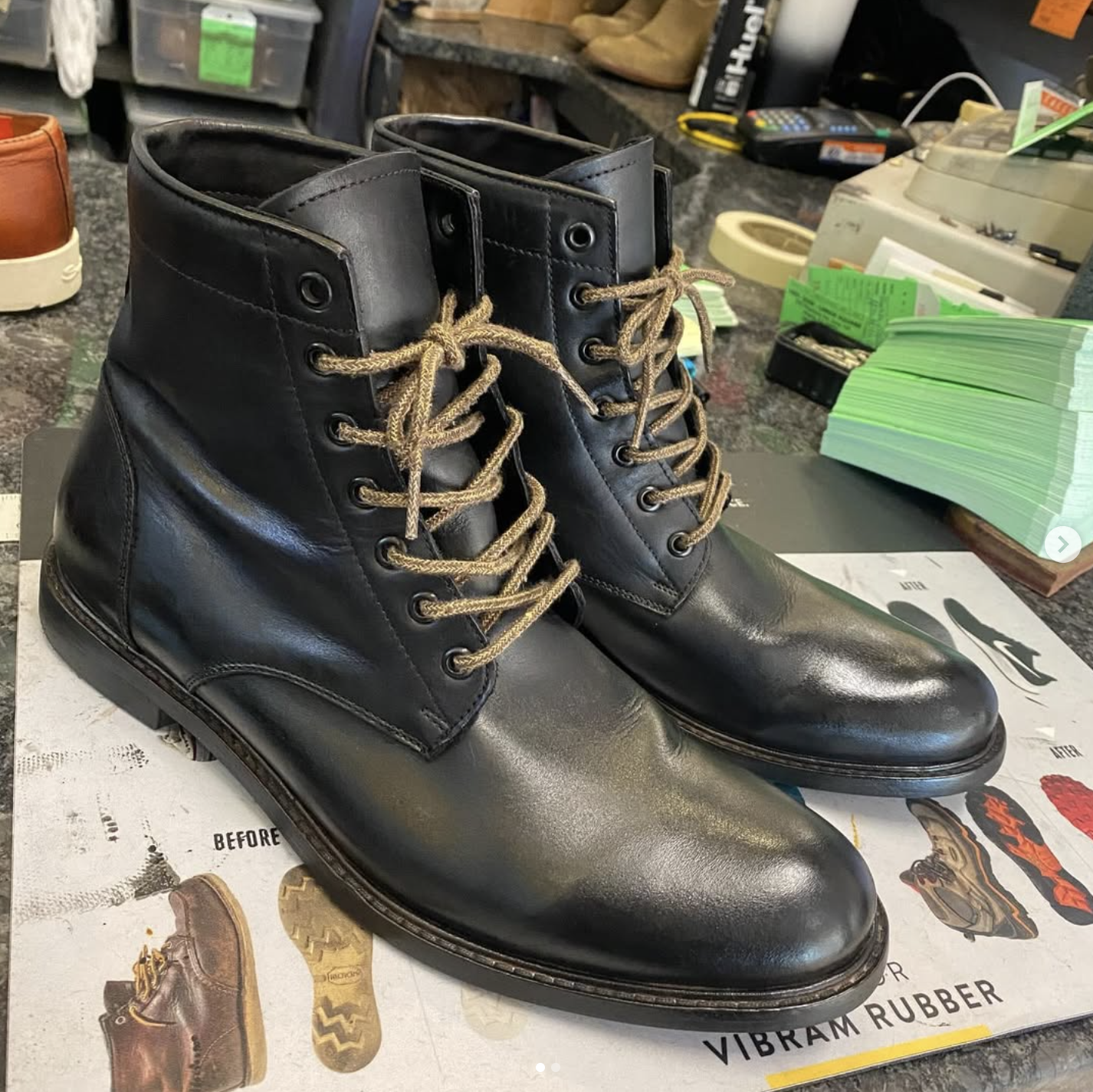 Suede shoe after Heel Quik waxed-suede refinishing